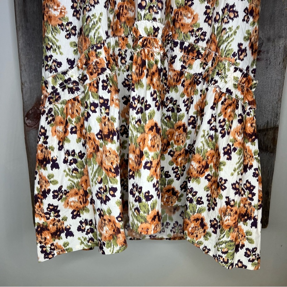 Anthropologie Love the Label Fall Floral Puff Sleeve Midi Dress Brown Cream M - Picture 7 of 14